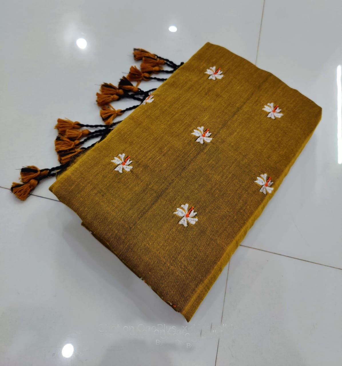 Handloom Floral Embroidered Cotton Saree - Sahara