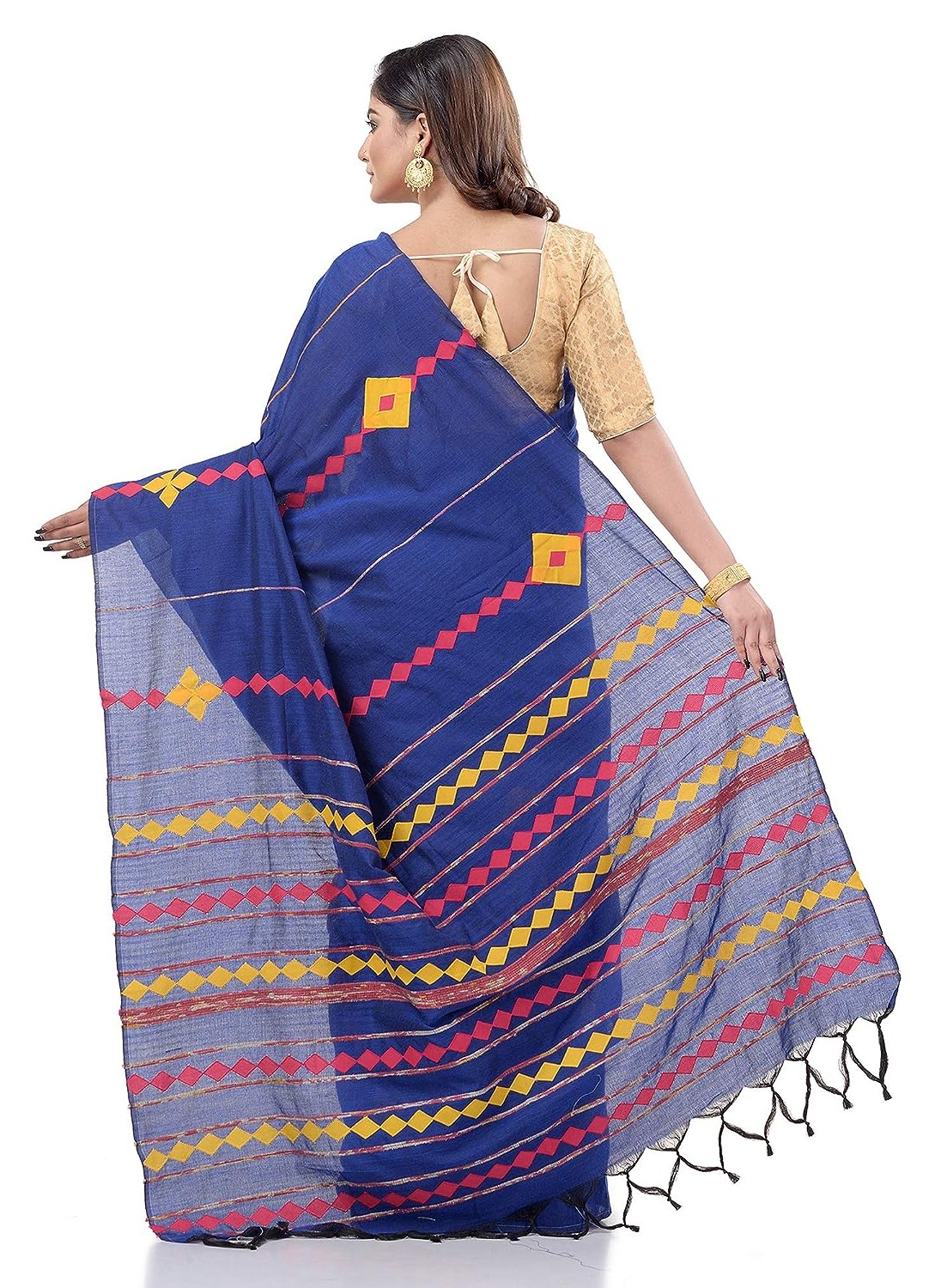 Handloom Cotton Aplique Saree - Blue