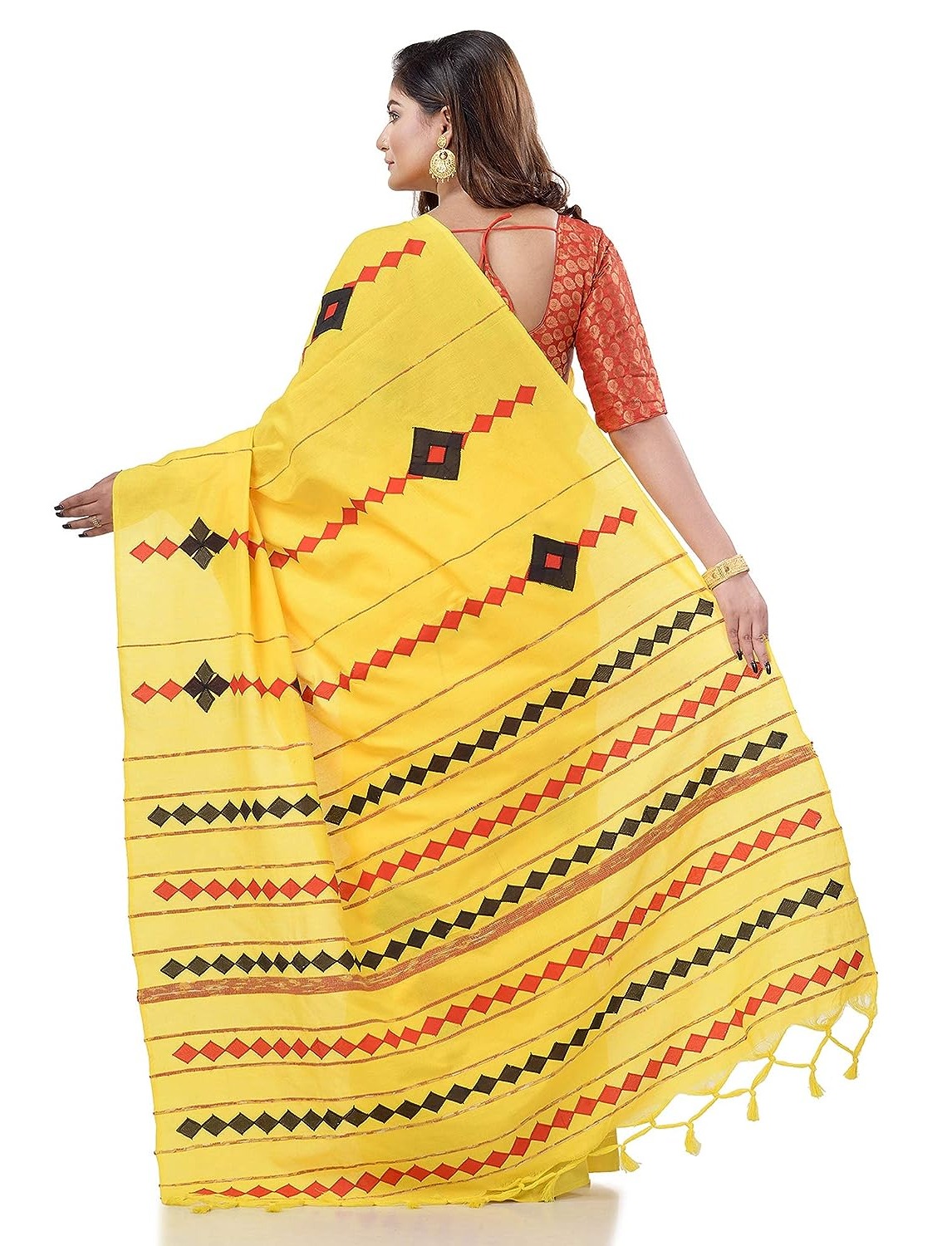 Handloom Cotton Aplique Saree - Yellow