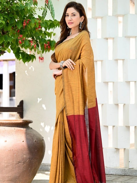 Handloom Mul Cotton Contrast Pallu Saree - Yellow Sea