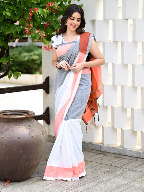 Handloom Multicolored Half N Half Saree