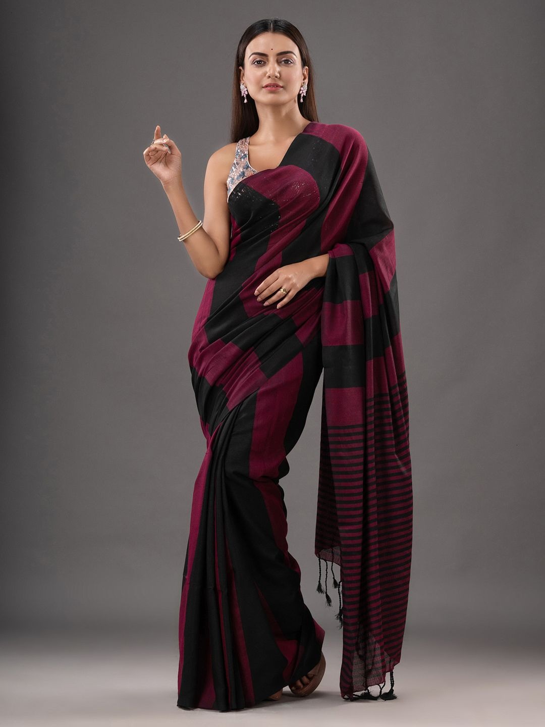 Handloom Multicolored Strips Saree - Cotton, Cotton (CK)