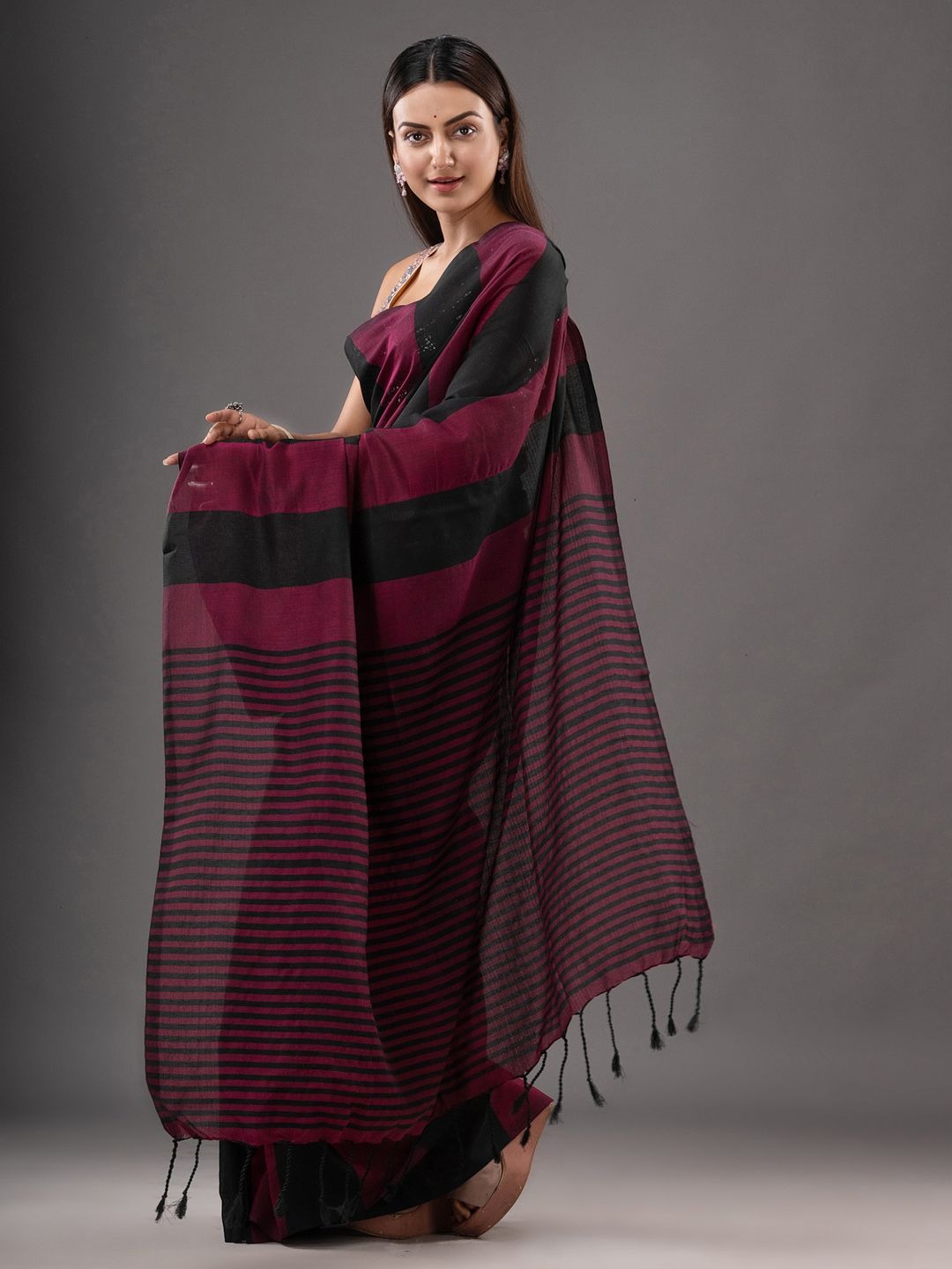 Handloom Multicolored Strips Saree - Cotton, Cotton (CK)