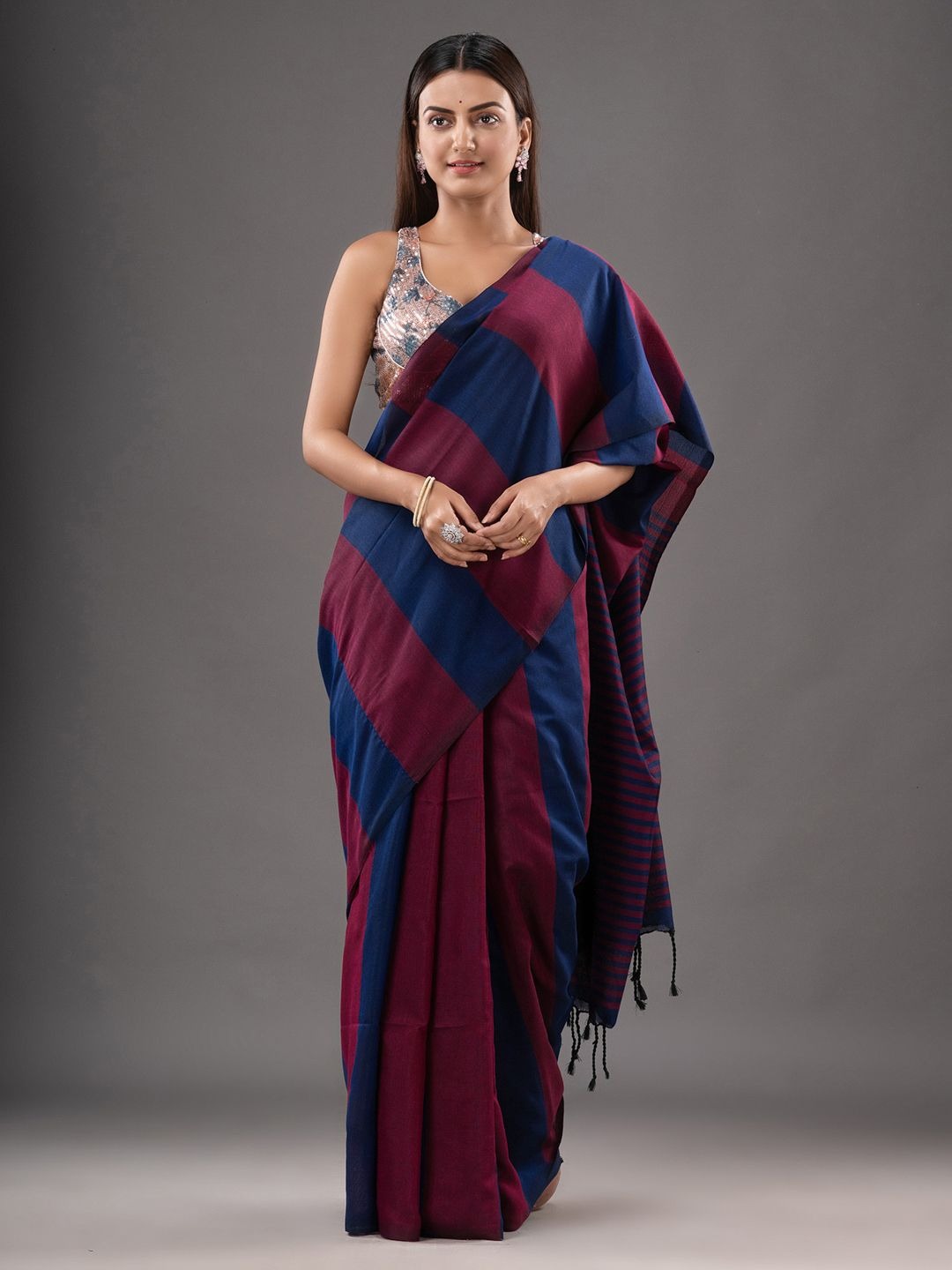 Handloom Multicolored Strips Saree - Cotton, Cotton (CK)