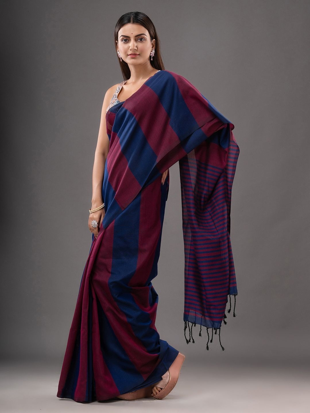 Handloom Multicolored Strips Saree - Cotton, Cotton (CK)