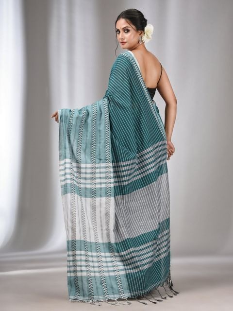 Handloom Ganga Jamuna Woven Border Saree - Sea Green