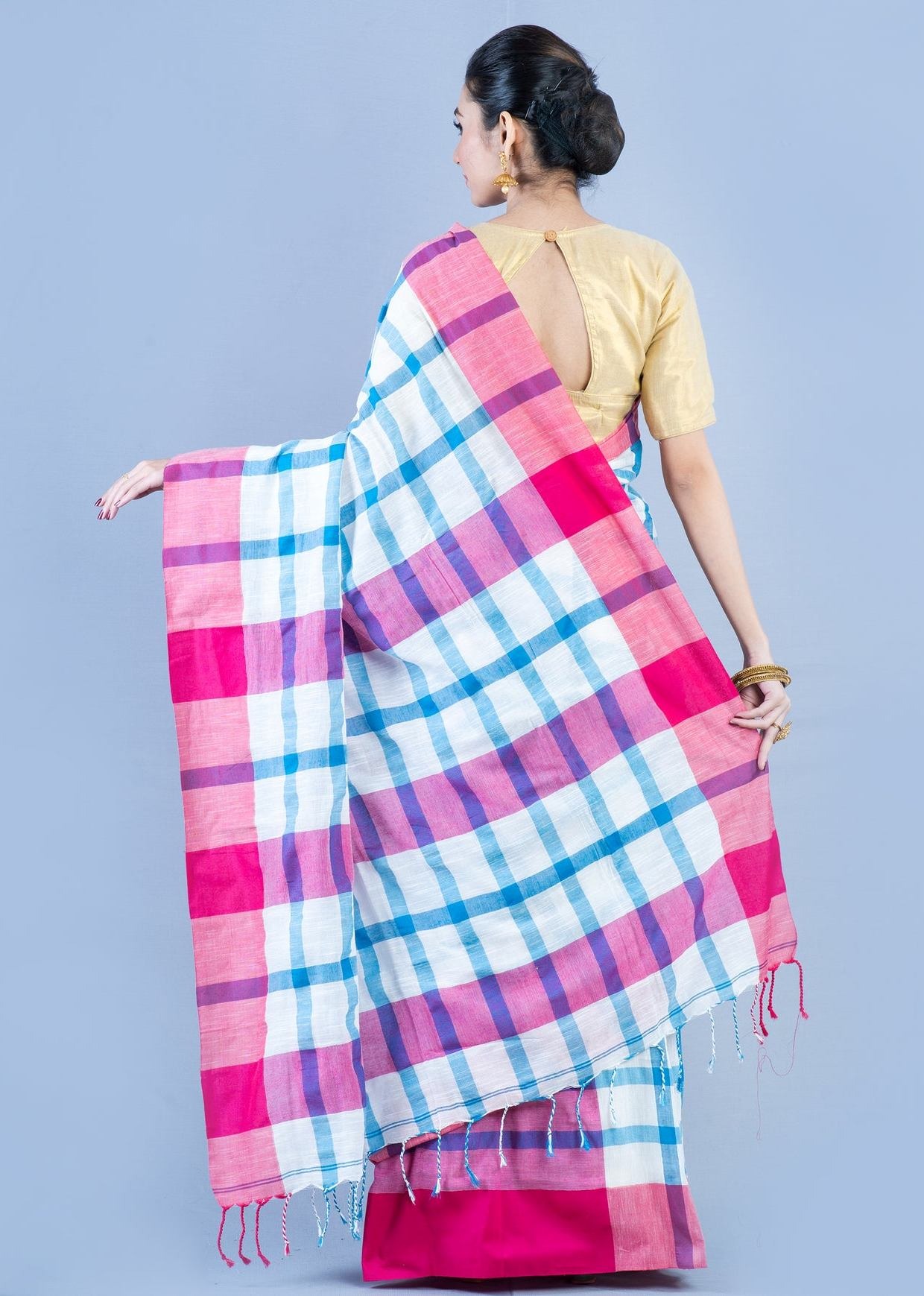 Handloom By-Colored Check Saree