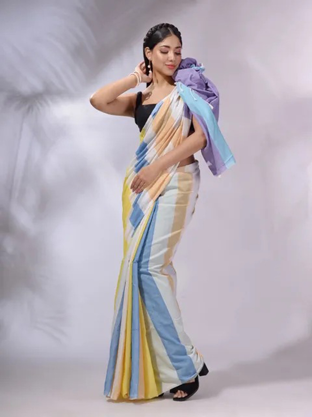 Handloom Multicolored Strips Saree - Sidecar