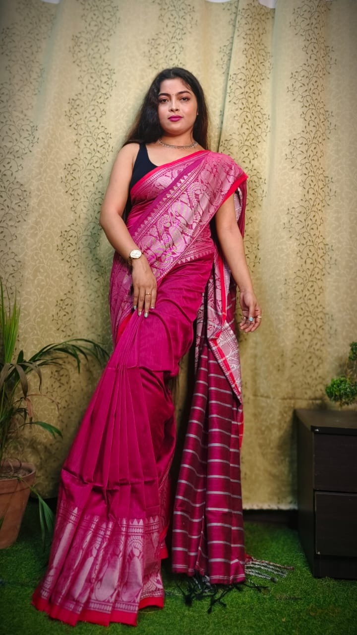 Nilima Handloom Copper Zari Work Border Saree - Purple