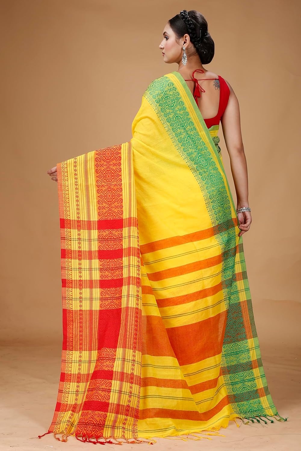 Handloom Multi-Border Begampuri Work Cotton Saree