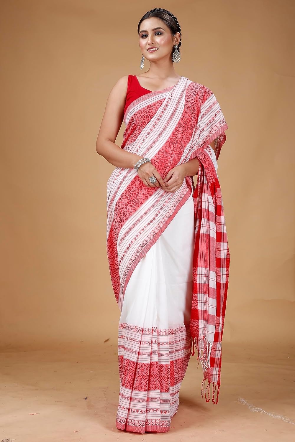 Handloom Multi-Border Begampuri Work Cotton Saree