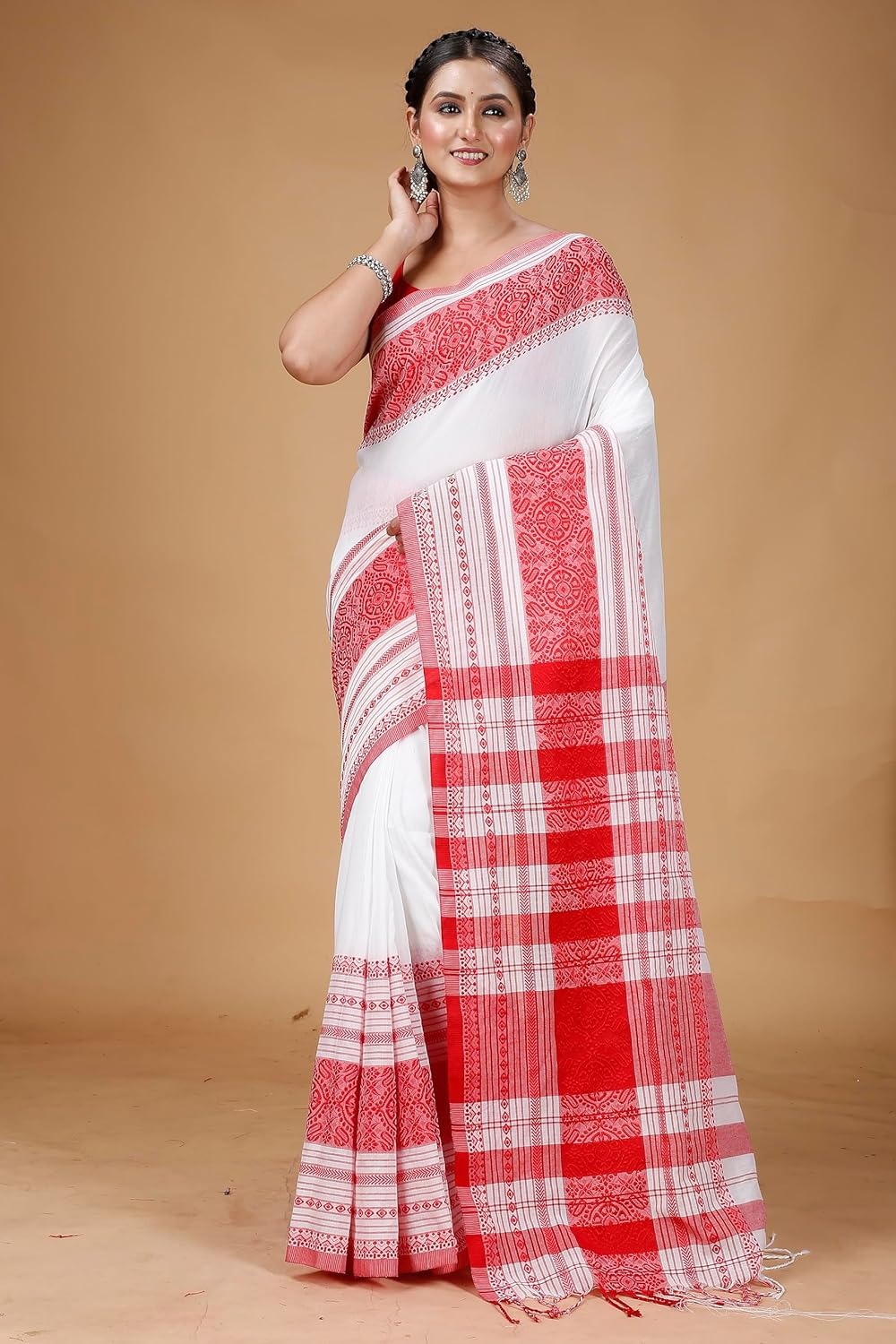 Handloom Multi-Border Begampuri Work Cotton Saree