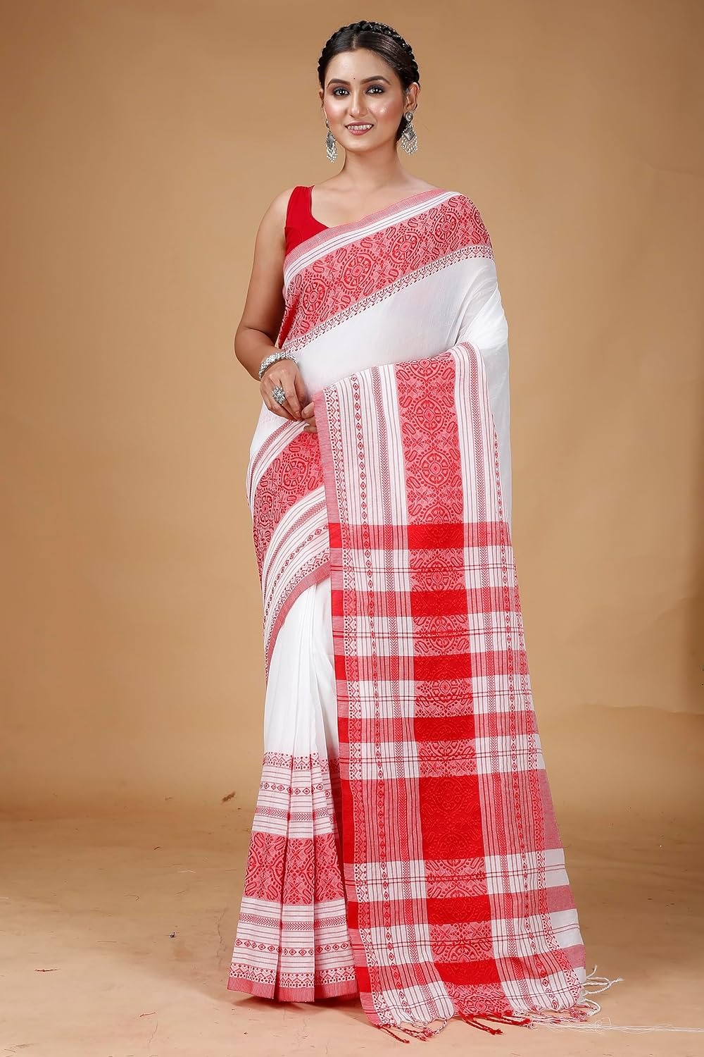 Handloom Multi-Border Begampuri Work Cotton Saree