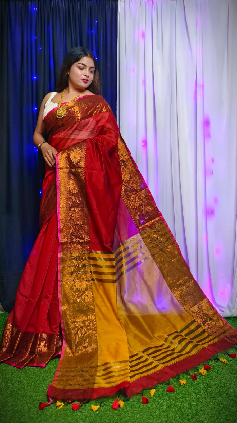 Handloom Copper Zari Woven Border Saree