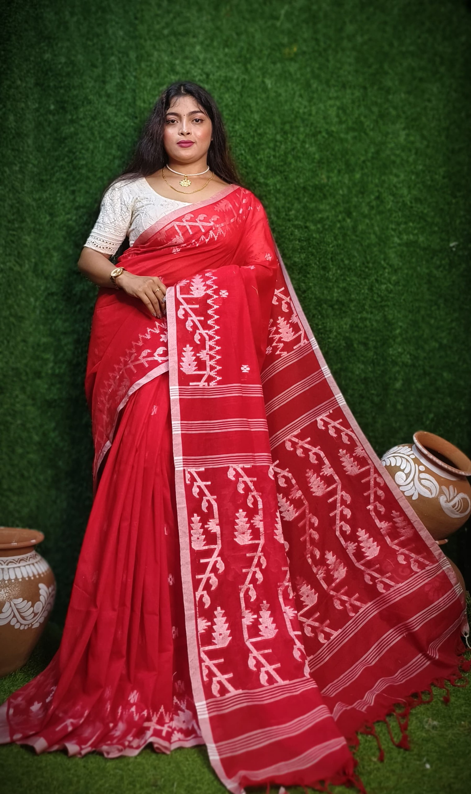 Handloom Traditional Woven Jamdani Work Saree