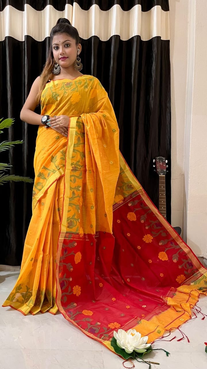 Handloom Floral Border Cotton Silk Saree