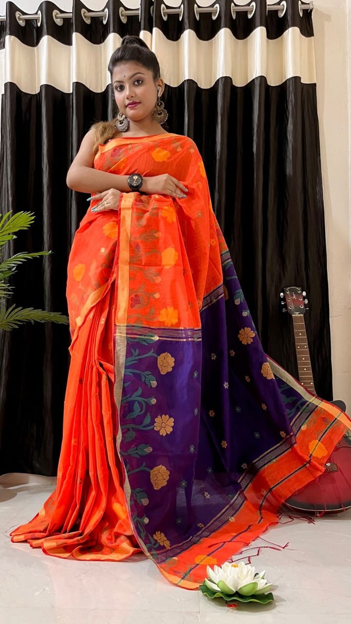 Handloom Floral Border Cotton Silk Saree