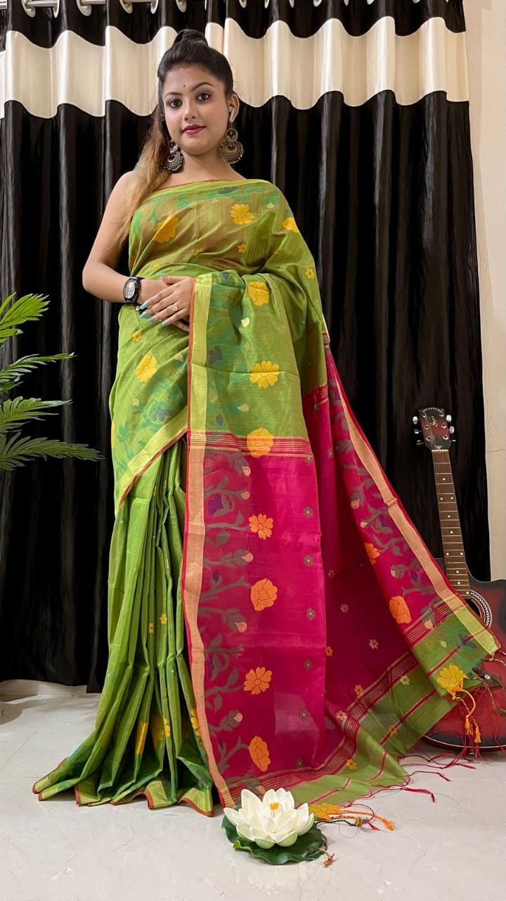 Handloom Floral Border Cotton Silk Saree