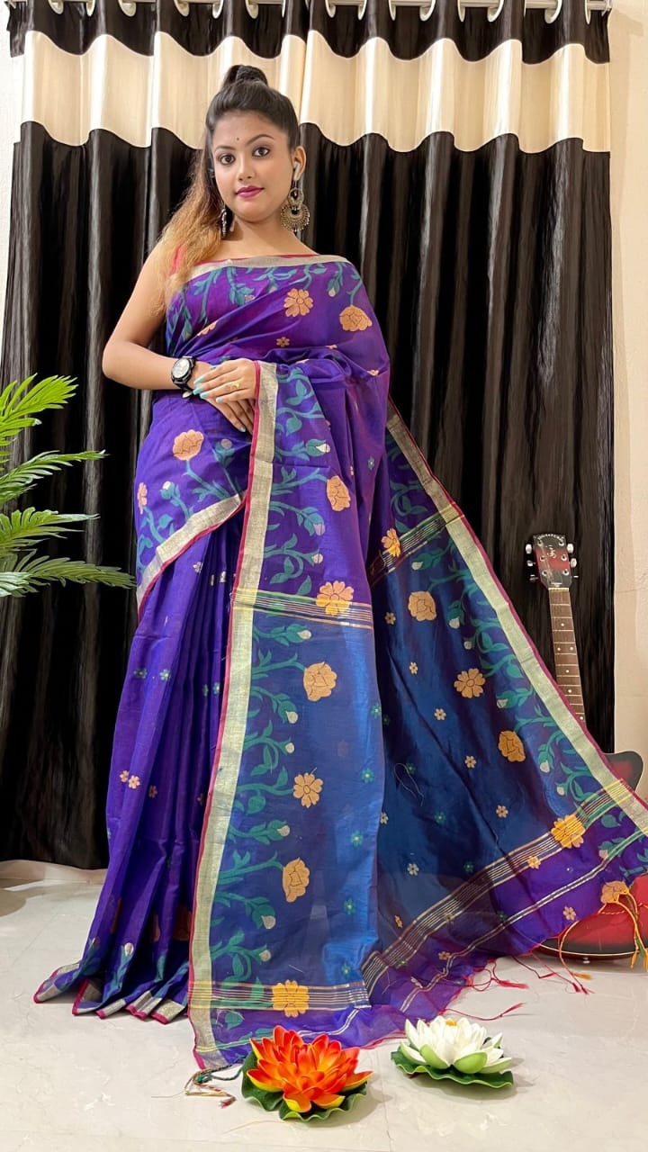 Handloom Floral Border Cotton Silk Saree