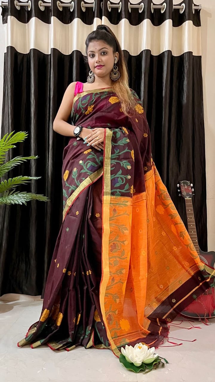 Handloom Floral Border Cotton Silk Saree