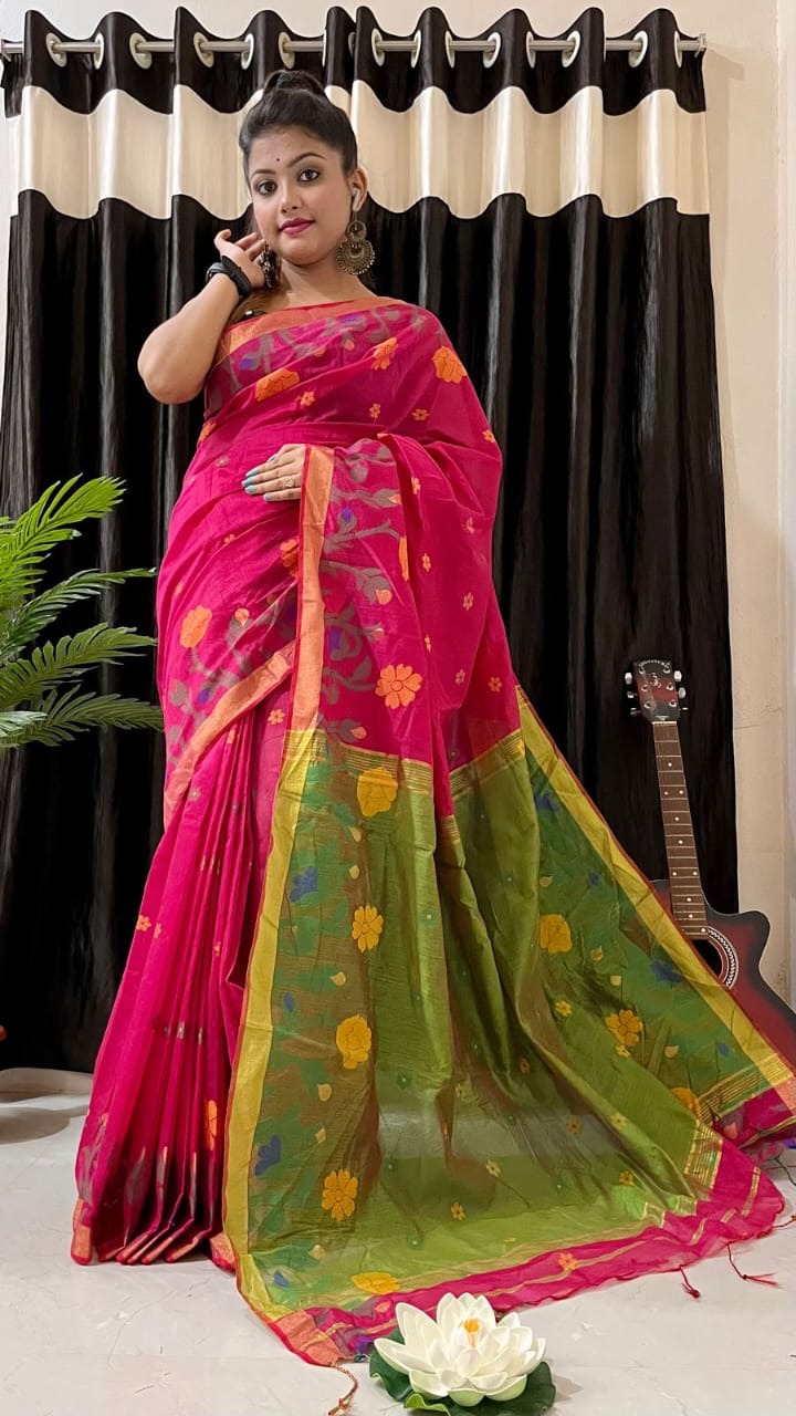Handloom Floral Border Cotton Silk Saree