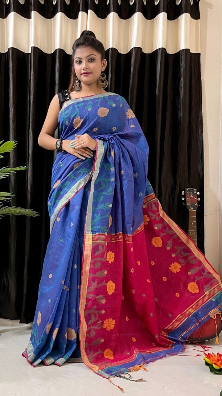 Handloom Floral Border Cotton Silk Saree
