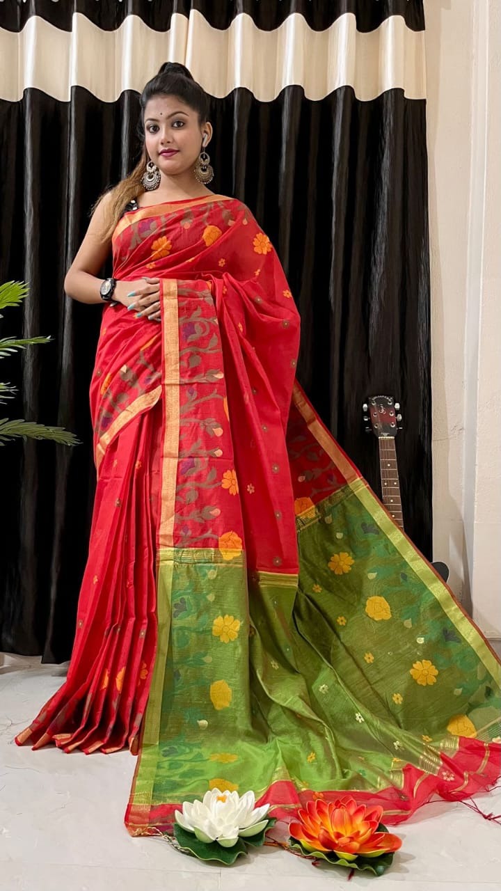 Handloom Floral Border Cotton Silk Saree