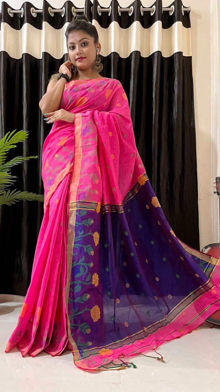 Handloom Floral Border Cotton Silk Saree