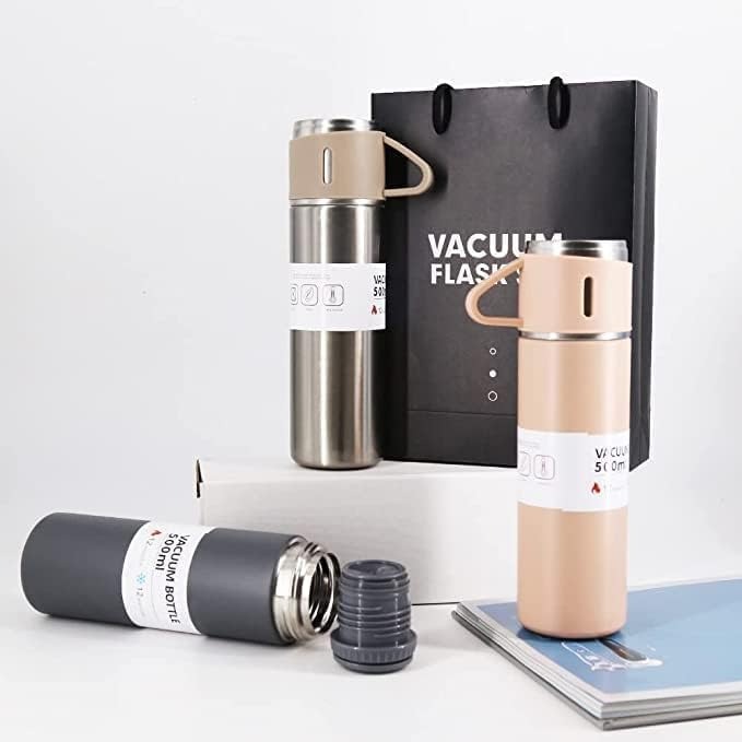 Stainless Steel Vacuum Insulated Flask with 3 steel Cups  