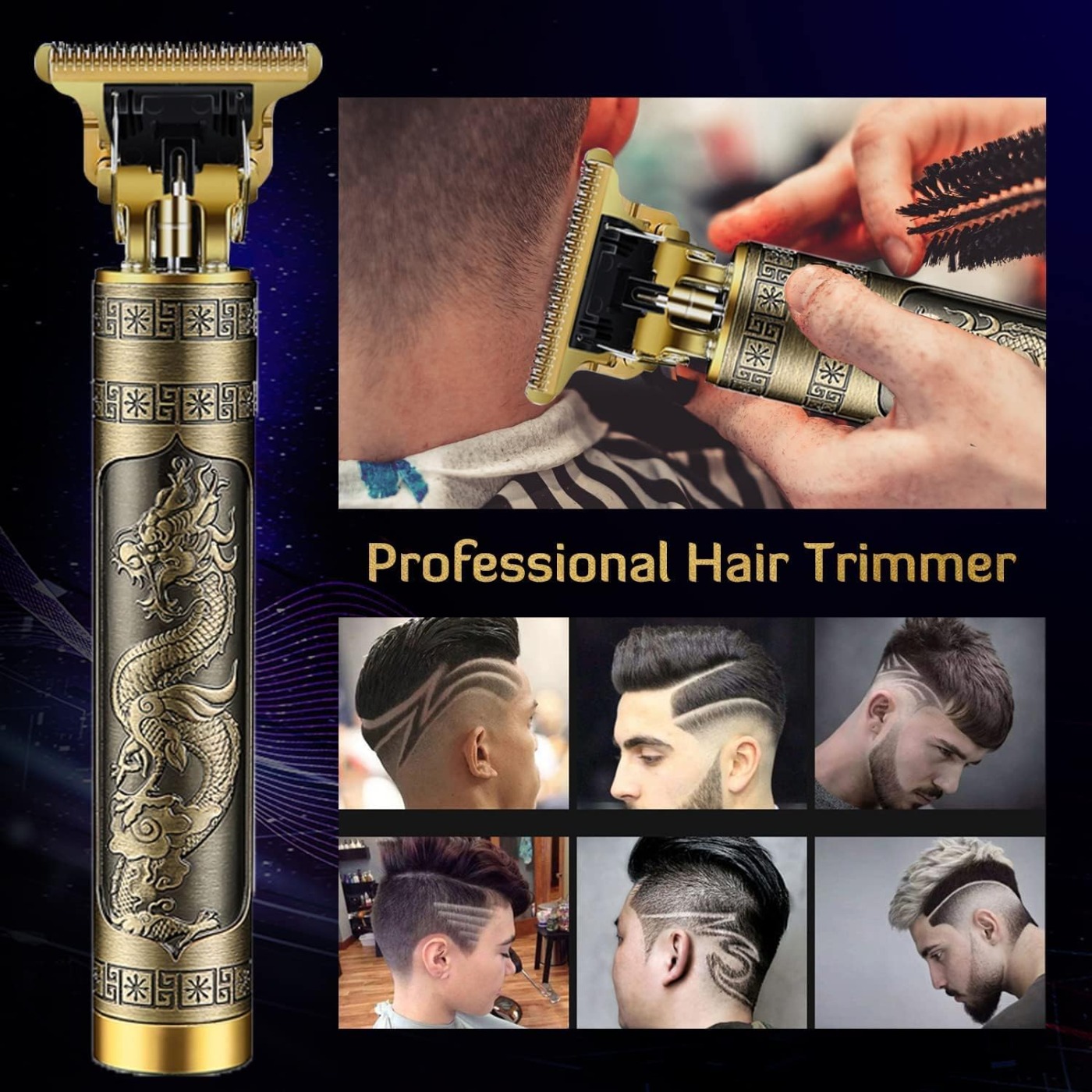 Hair Trimmer For Men Buddha Style Trimmer, Professional Hair Clipper, Adjustable Blade Clipper, Shaver For Men, Retro Oil Head Close Cut Trimming Machine, 1200 mah battery (Dragon)