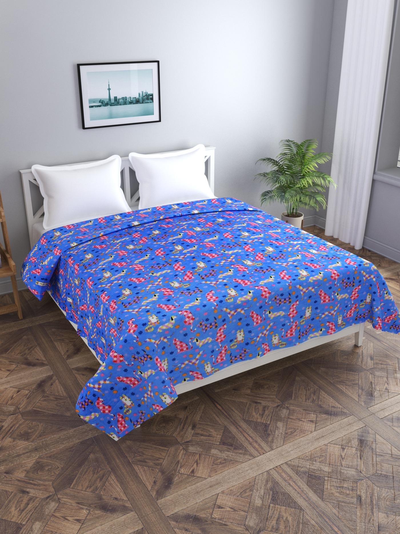 MORADO 190 GSM Flannel Super Soft Warm Double Bed Cartoon Print Quilt Cover/Duvet Cover/Rajai Cover/Blanket Cover for Winters with Zipper -90x100 Inches, Blue