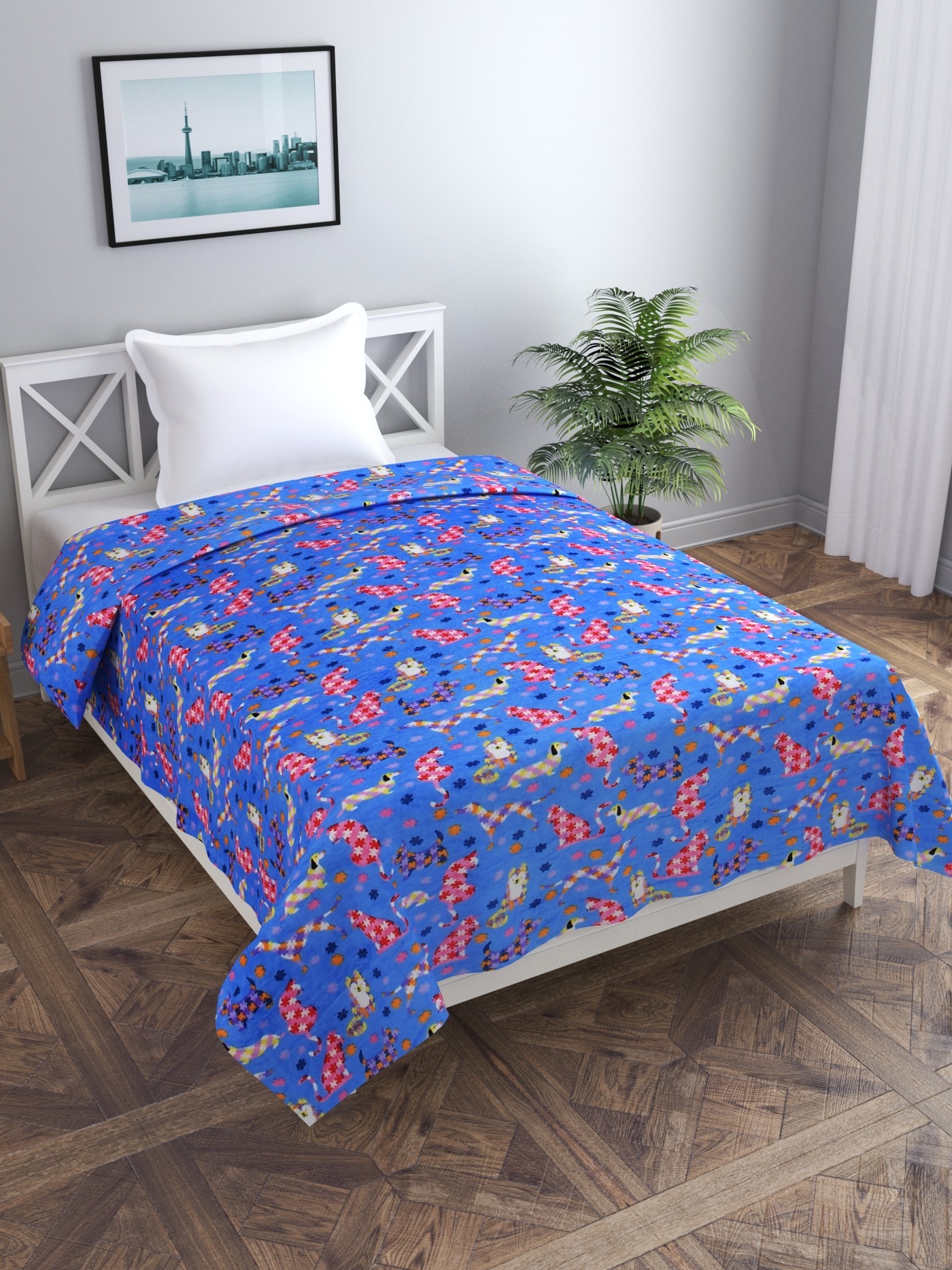 MORADO 190 GSM Flannel Super Soft Warm Single Bed Cartoon Print Quilt Cover/Duvet Cover/Rajai Cover/Blanket Cover for Winters with Zipper -60x90 Inches, Blue