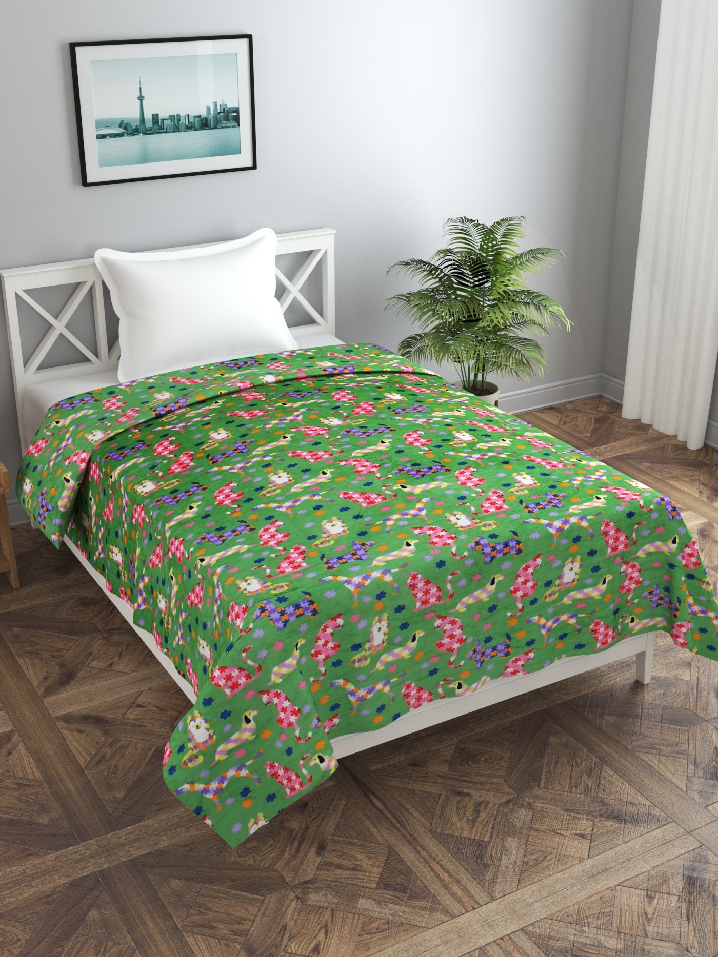 MORADO 190 GSM Flannel Super Soft Warm Single Bed Cartoon Print Quilt Cover/Duvet Cover/Rajai Cover/Blanket Cover for Winters with Zipper -60x90 Inches,Green
