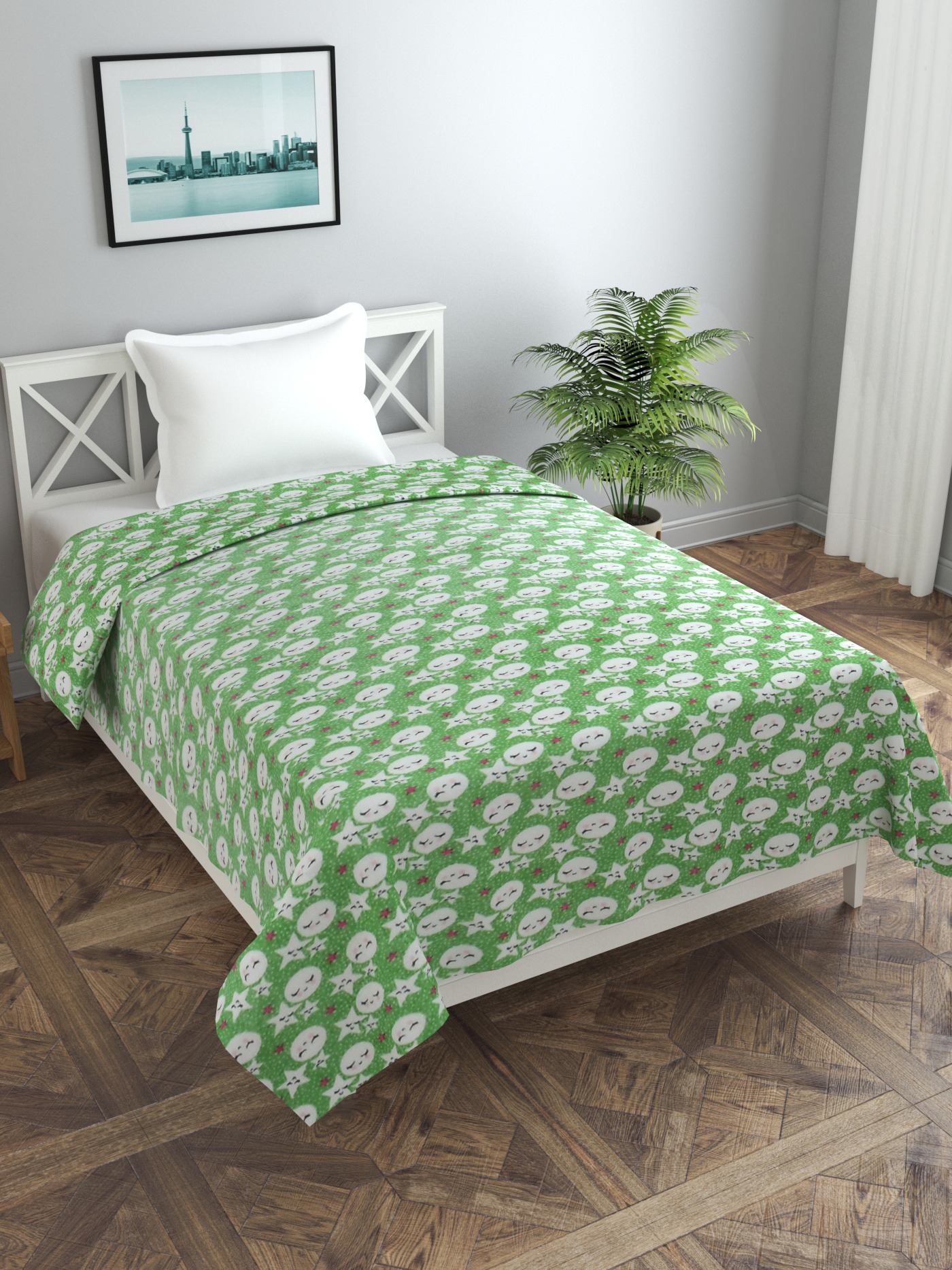 MORADO 190 GSM Flannel Super Soft Warm Single Bed Cartoon Print Quilt Cover/Duvet Cover/Rajai Cover/Blanket Cover for Winters with Zipper -60x90 Inches, Light Green