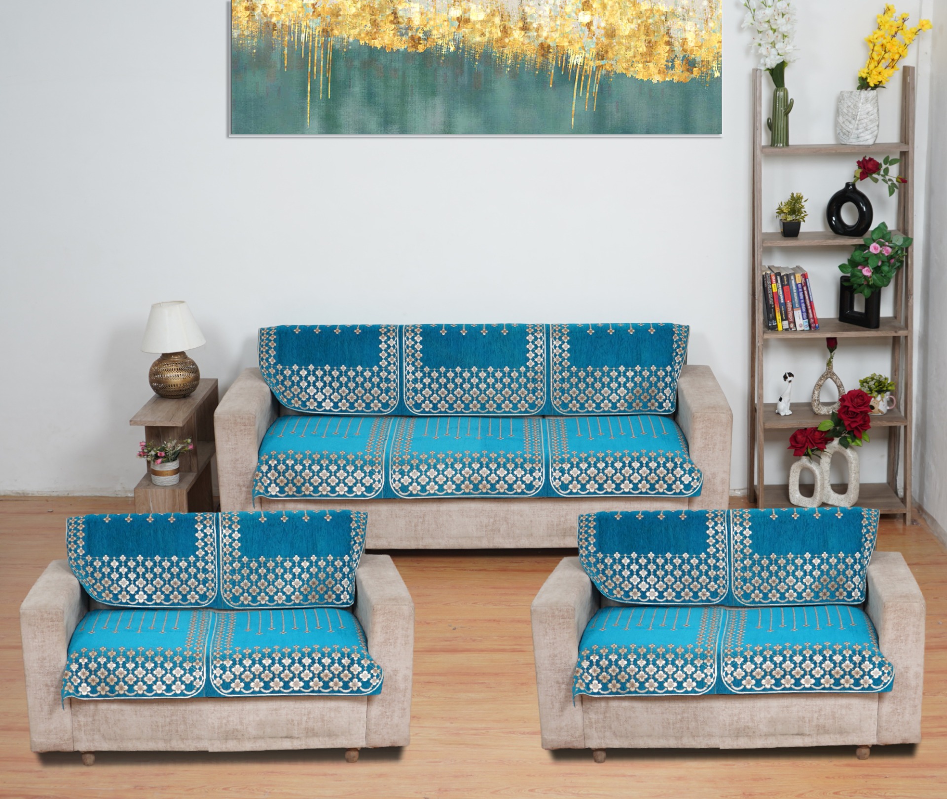 MORADO 7 Seater Sofa Cover  Sofa Panel Premium Quality, Chenille for Ultimate Protection and Style Durable, 3+2+2 Settee Slipcover in Sea Green,