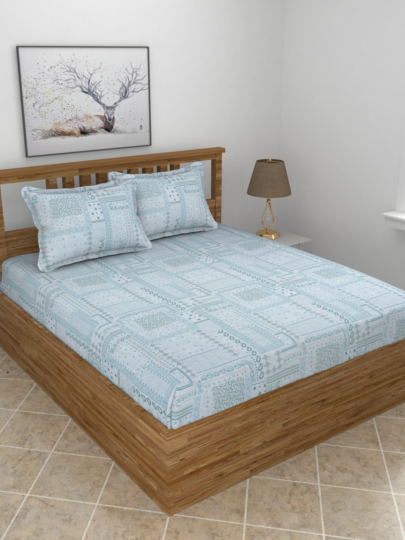 MORADO Premium Pure Cotton 210 TC King Size Double Bedsheet with 2 Pillow Covers (108 x 108 Inches, Blue)