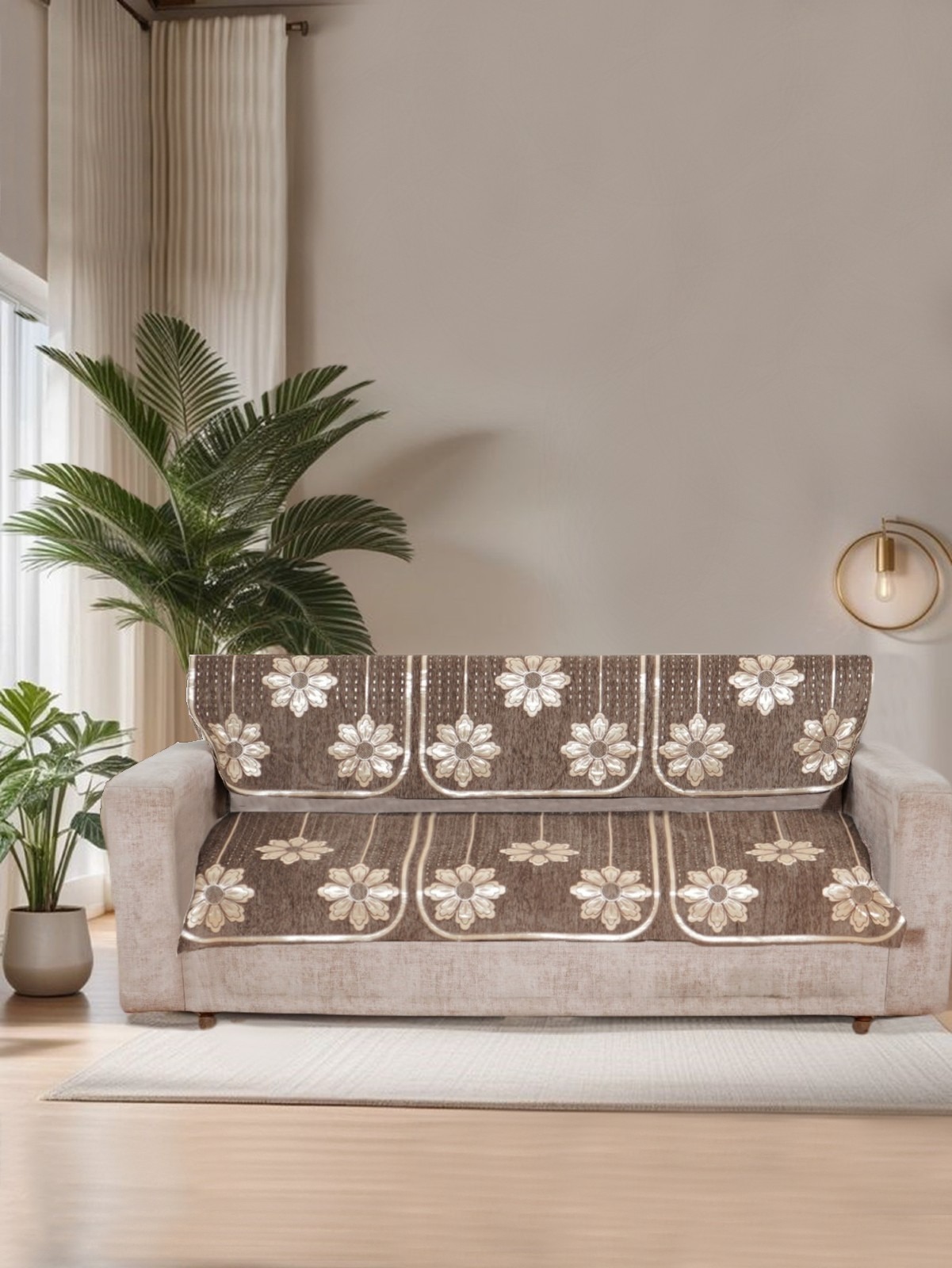 MORADO Chenille 3 Seater Sofa Covers Slip Cover for Living Room, Drawing Room and Office (3 Sitting Sofa Cover - Brown)