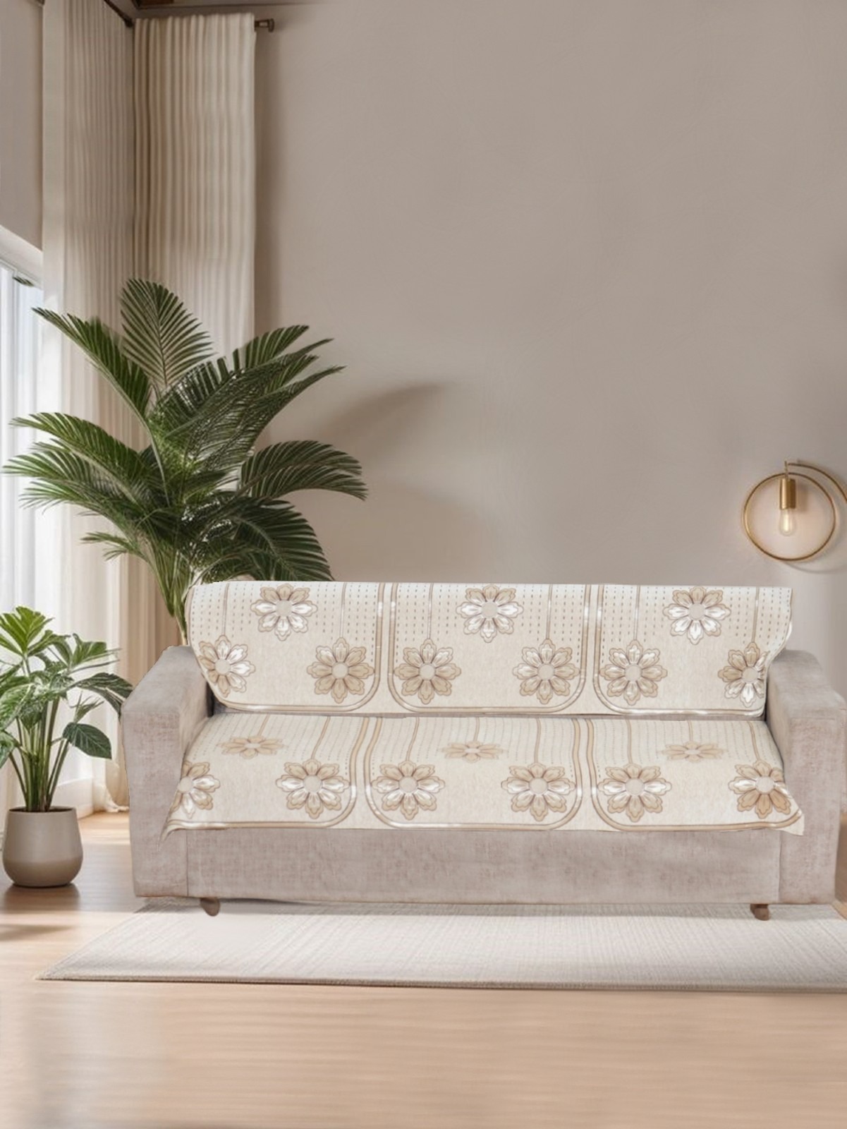 MORADO Chenille 3 Seater Sofa Covers Slip Cover for Living Room, Drawing Room and Office (3 Sitting Sofa Cover - Off White)