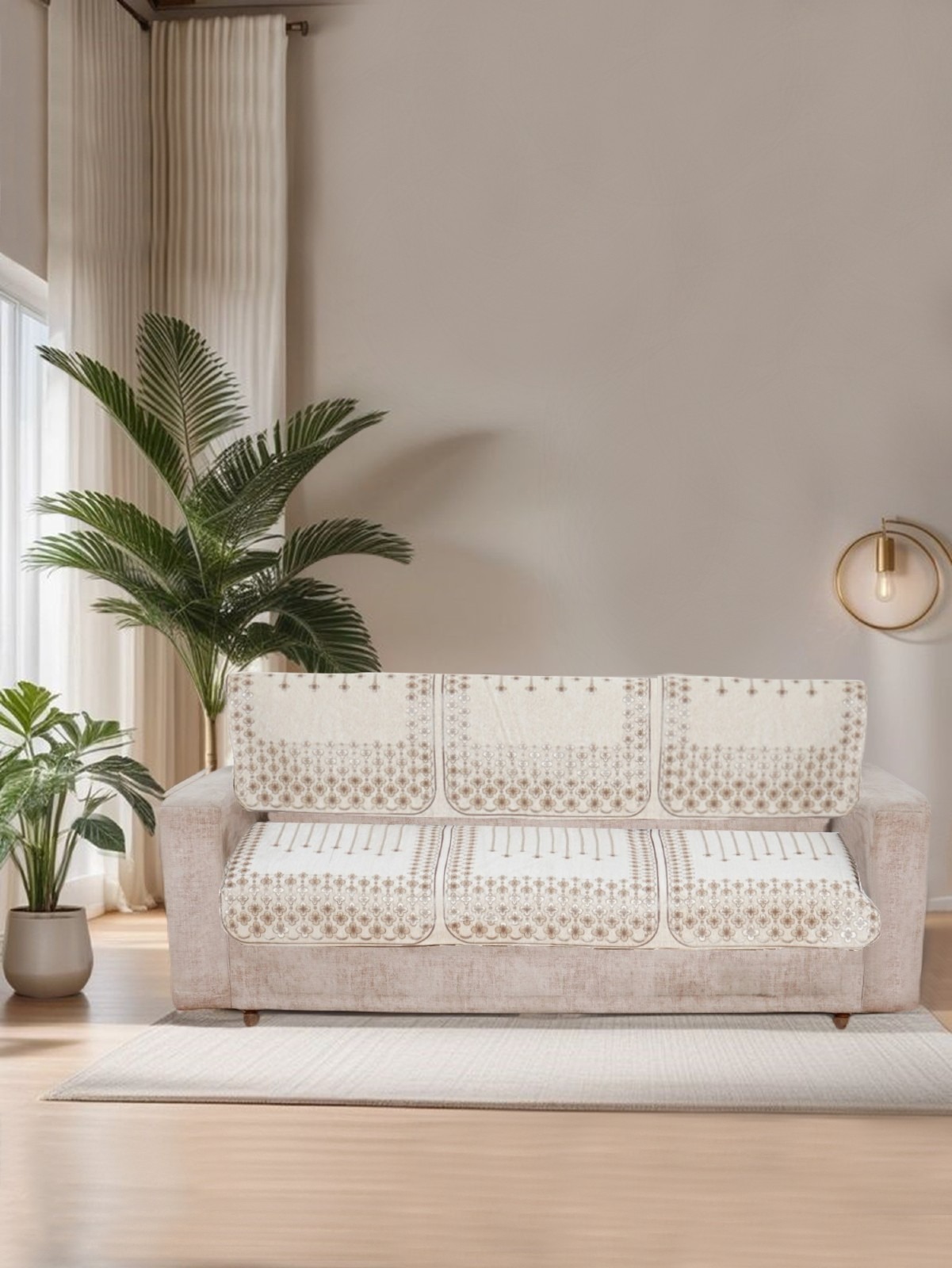 MORADO Chenille 3 Seater Sofa Covers Slip Cover for Living Room, Drawing Room and Office (3 Sitting Sofa Cover - Off White)