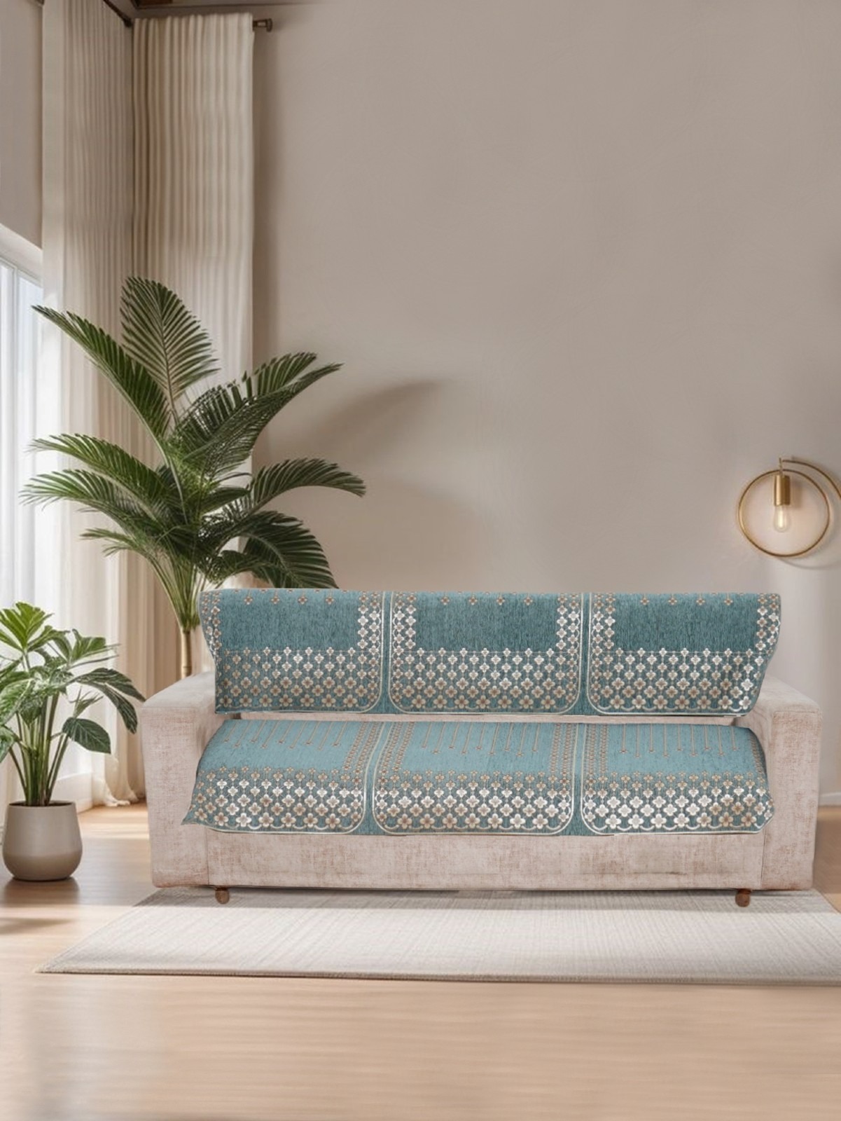 MORADO Chenille 3 Seater Sofa Covers Slip Cover for Living Room, Drawing Room and Office (3 Sitting Sofa Cover - Sea Green)