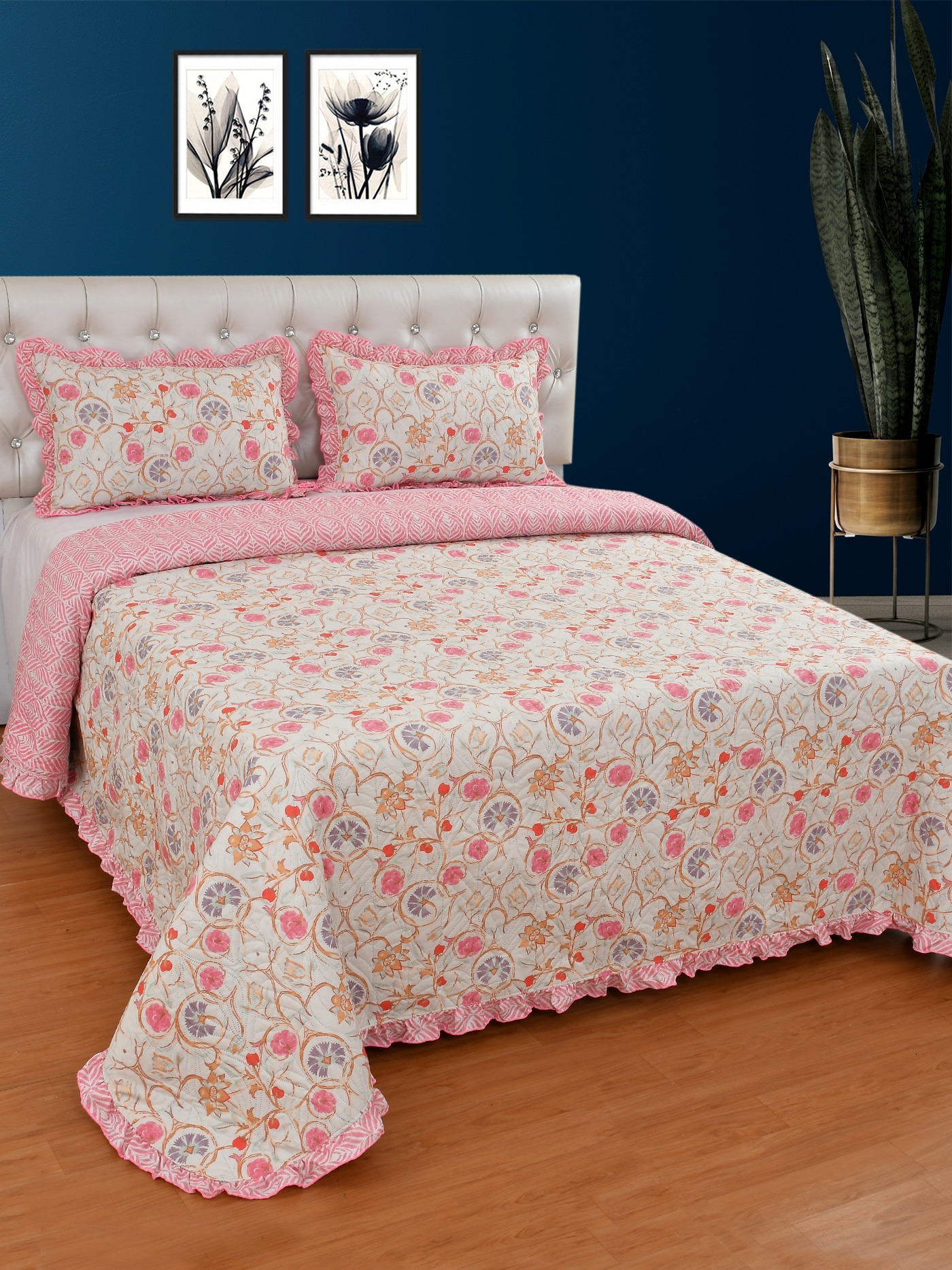MORADO Glace Cotton Luxury Ultrasonic Printed Lightweight All Season Bedspreads/Quilted Bed Cover With 2 King Size Pillow Covers - (90x100 inches - Off White )