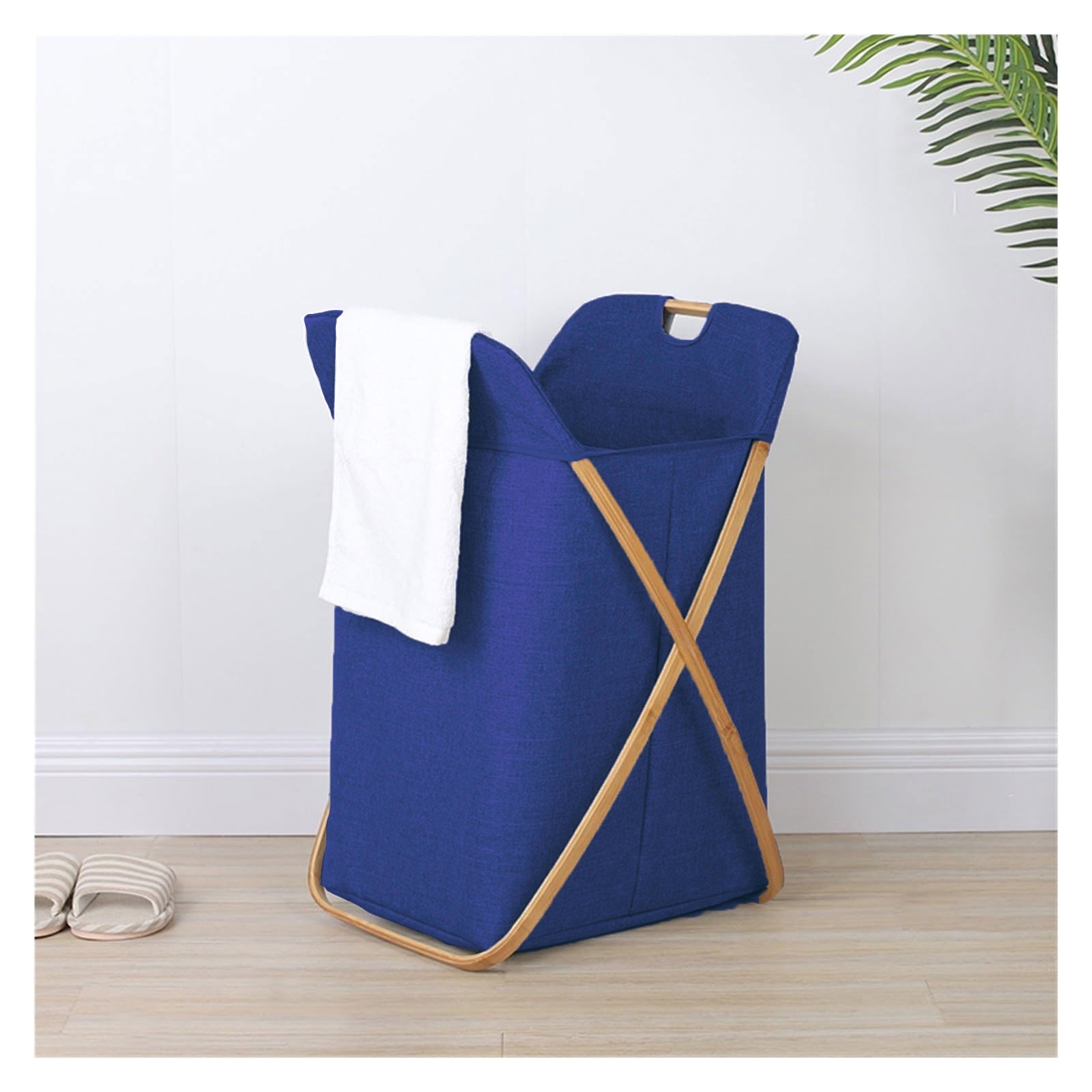 LUXE HOME INTERNATIONAL LaundryBasketforClothes,PremiumBambooBigStorageBagwithLidMultipurposeUsedInLaundryRooms,Bedrooms,Bathrooms(40x70cm,NavyBlue) - 40X36X70CM, Navy Blue, Lx_Landry Basket_Navy_40x70