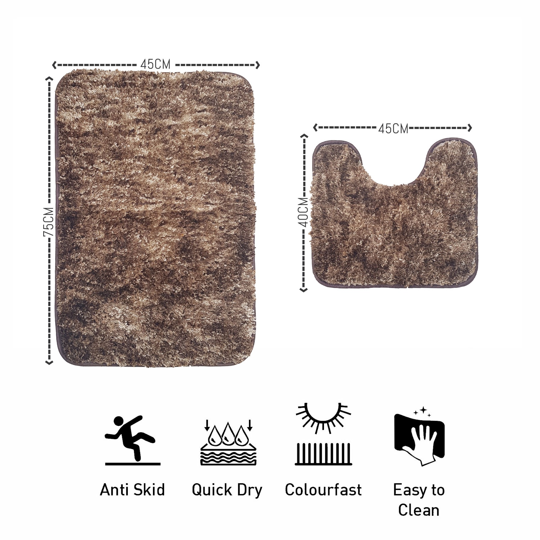 LUXE HOME INTERNATIONAL Luxe Home Bath mat Super Soft Anti Skid Hawaii Contour Set of 2 Piece Rugs for Bathroom ( Rock Brown, Medium ) - 45x75, Brown