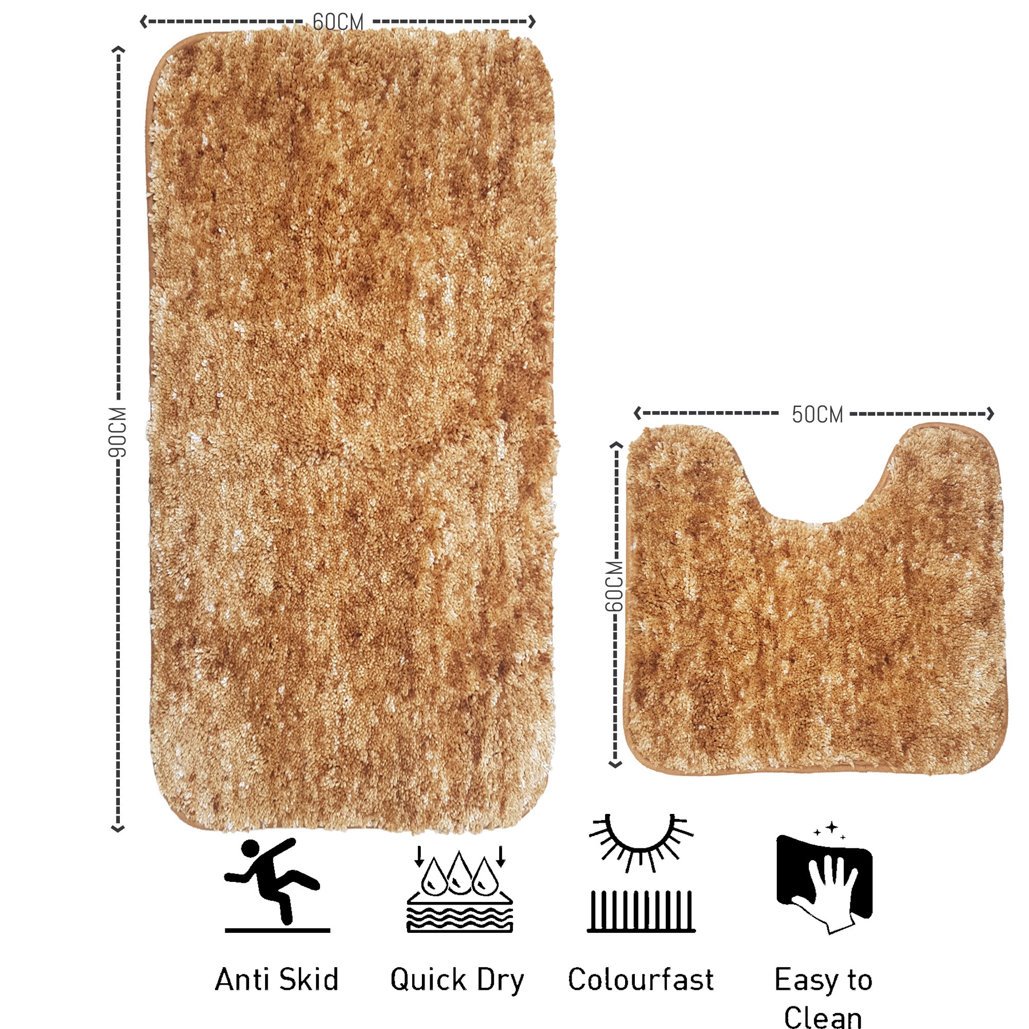 LUXE HOME INTERNATIONAL Luxe Home Bath mat Super Soft Anti Skid Hawaii Contour Set of 2 Piece Rugs for Bathroom ( Anti Gold, Large ) - 60x90, Anti-Gold