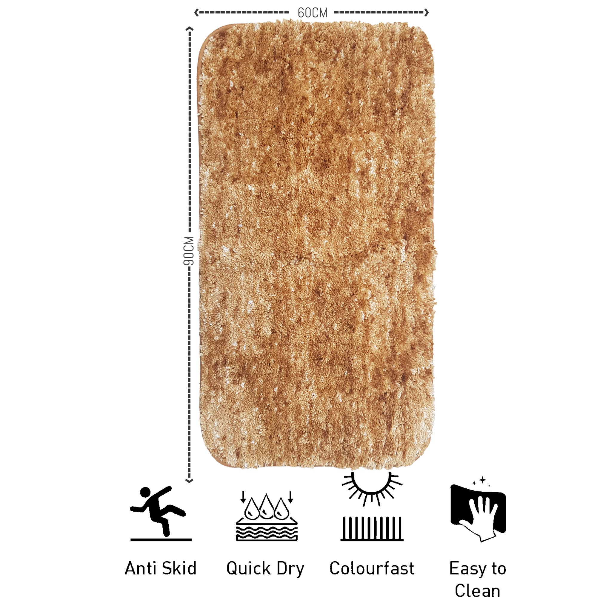 LUXE HOME INTERNATIONAL Luxe Home Bath mat Super Soft Anti Skid Hawaii Rugs for Bathroom ( Anti Gold, Large ) Pc-1 - 60x90, Anti-Gold