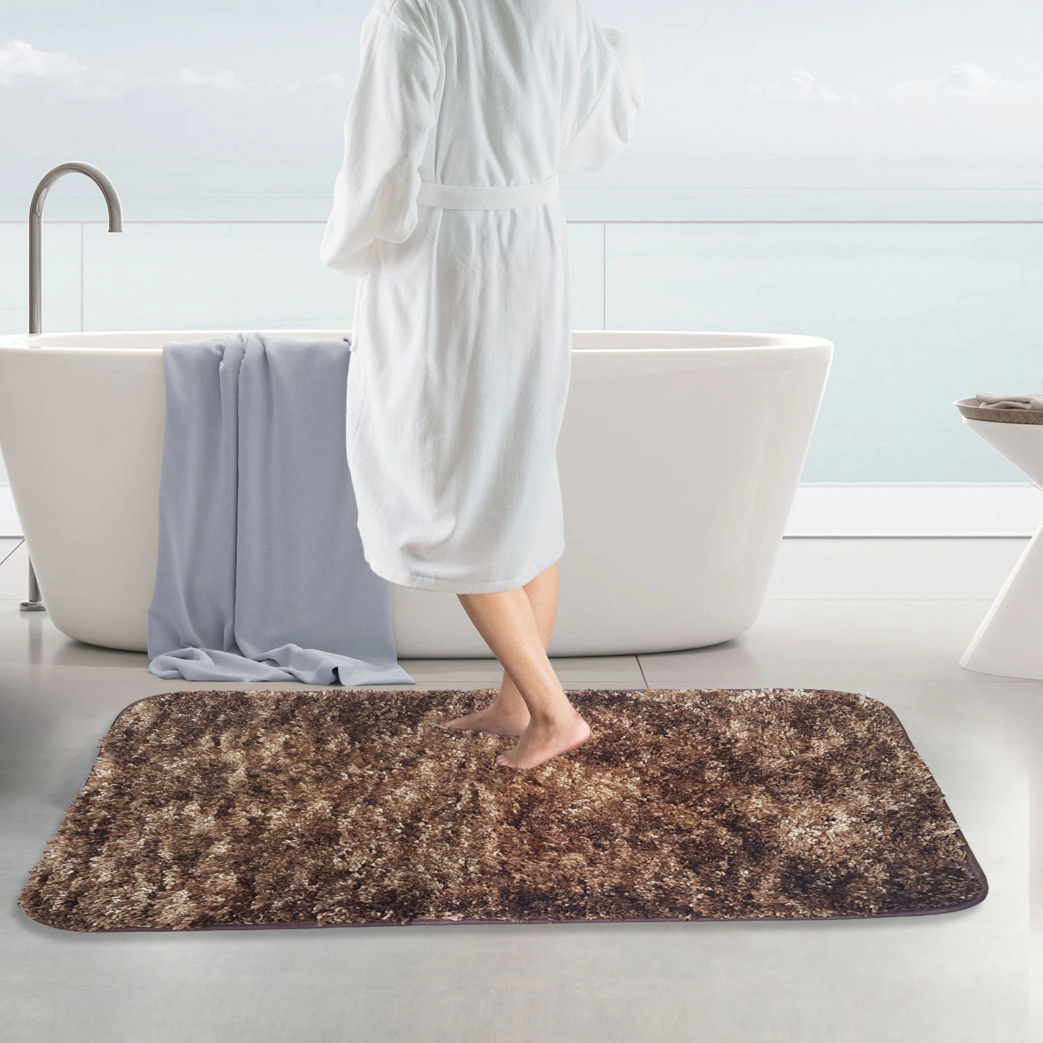 LUXE HOME INTERNATIONAL LuxeHomeBathmatSuperSoftAntiSkidHawaiiRugsforBathroom(RockBrown,Large)Pc-1 - 60x90, Rock-Brown