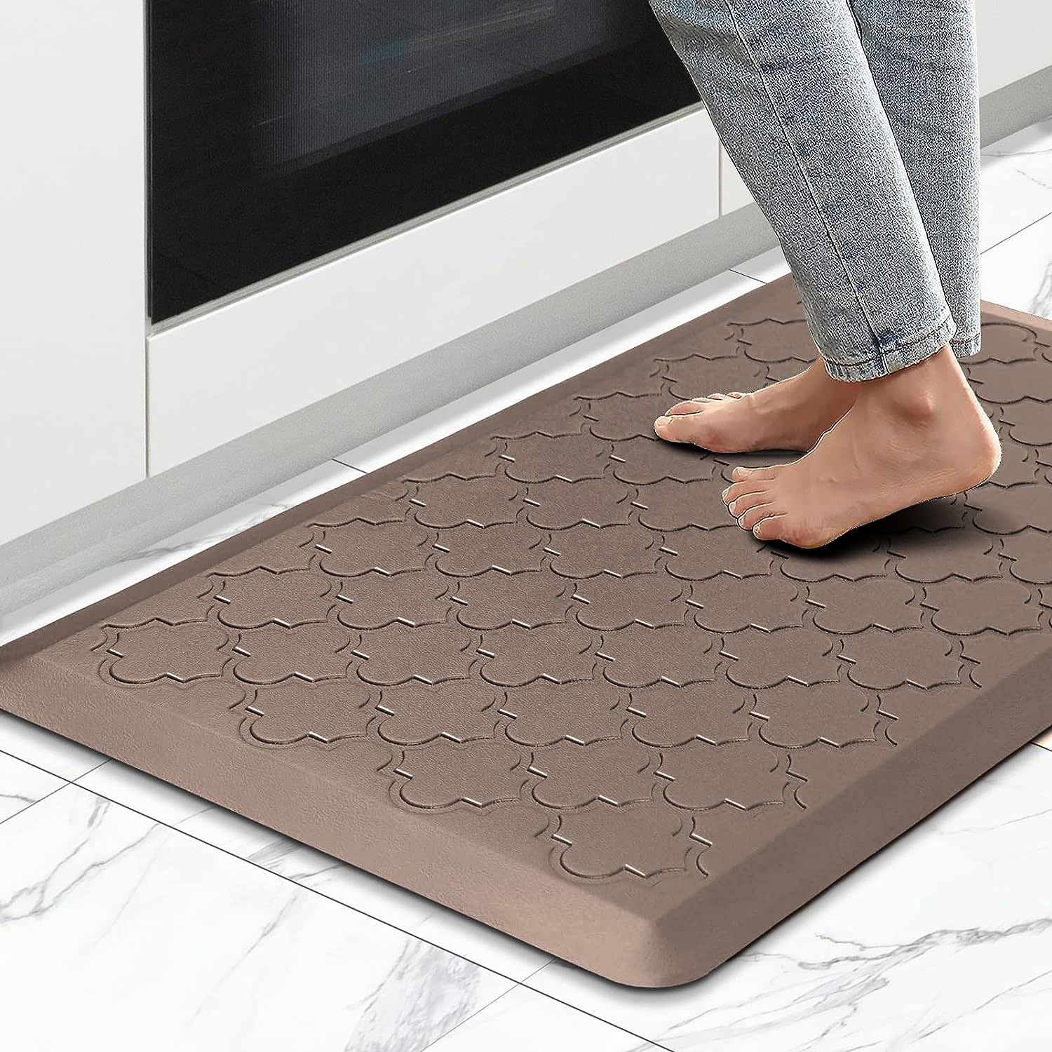 LUXE HOME INTERNATIONAL Doormat Non-Slip Morroccan PVC Door Mats for Home, Bathroom Mat, Entrance, Kitchen (Brown, 45x75 cm) - 45X75 CM, Brown