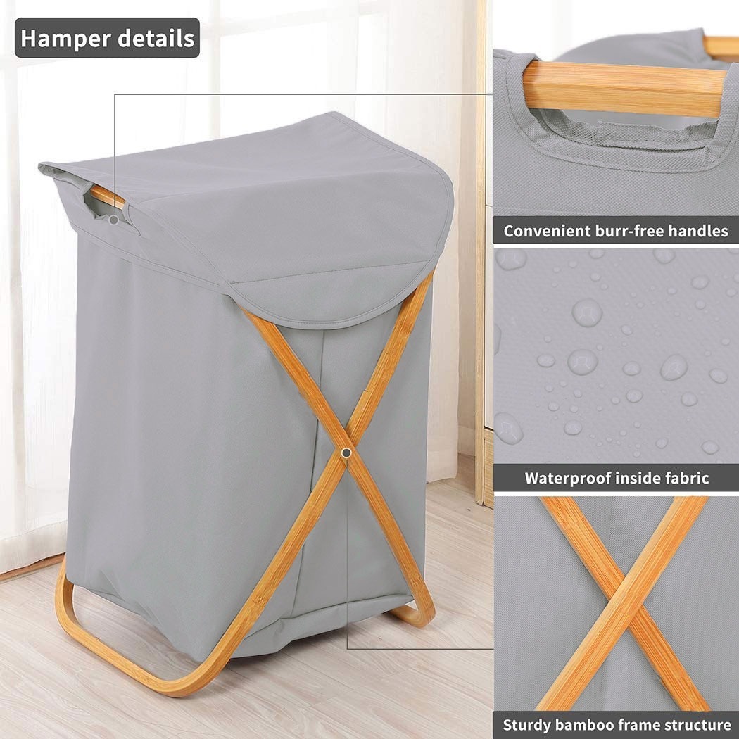 LUXE HOME INTERNATIONAL LaundryBasketforClothes,PremiumBambooBigStorageBagwithLidMultipurposeUsedInLaundryRooms,Bedrooms,Bathrooms(40x70cm,Grey) - 40X36X70CM, Gray, Lx_Landry Basket_Navy_40x70