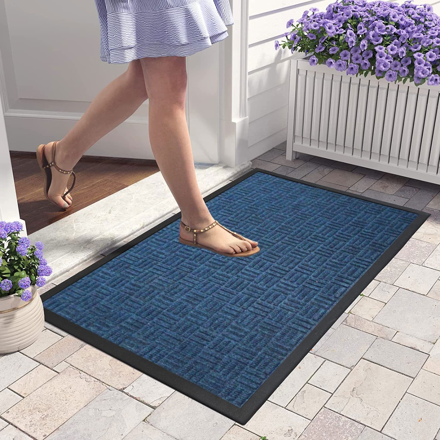 LUXE HOME INTERNATIONAL LuxeHomePVCRubberOutdoorDoorMatStripeBoxDesignLongMainEntranceDoormateAntiSlipWaterproofWelcomeMatsforFloor,Bathroom,Kitchen,Office,Gym(Teal,60x90cm,Packof1) - Teal