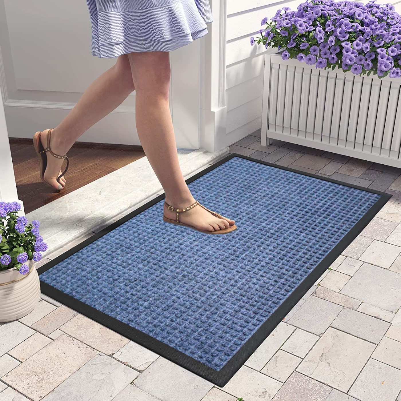 LUXE HOME INTERNATIONAL LuxeHomePVCRubberOutdoorDoorMatPolkadotDesignLongMainEntranceDoormateAntiSlipWaterproofWelcomeMatsforFloor,Bathroom,Kitchen,Office,Gym(LightBlue,60x90cm,Packof1) - Light Blue